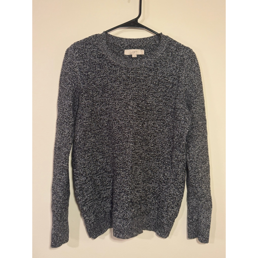 Women's LOFT Black & White Marled Crew Neck Sweater L